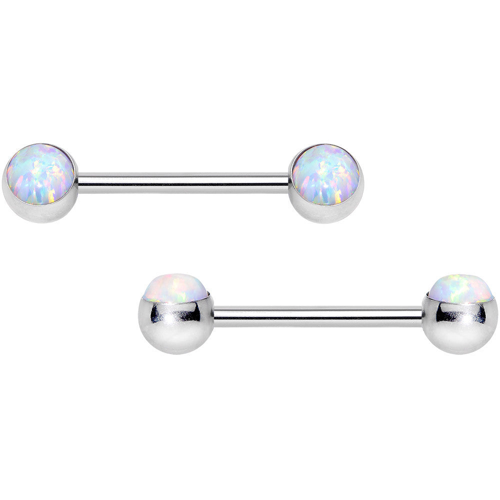 316L Stainless Steel White Synthetic Opal Nipple Barbell Set