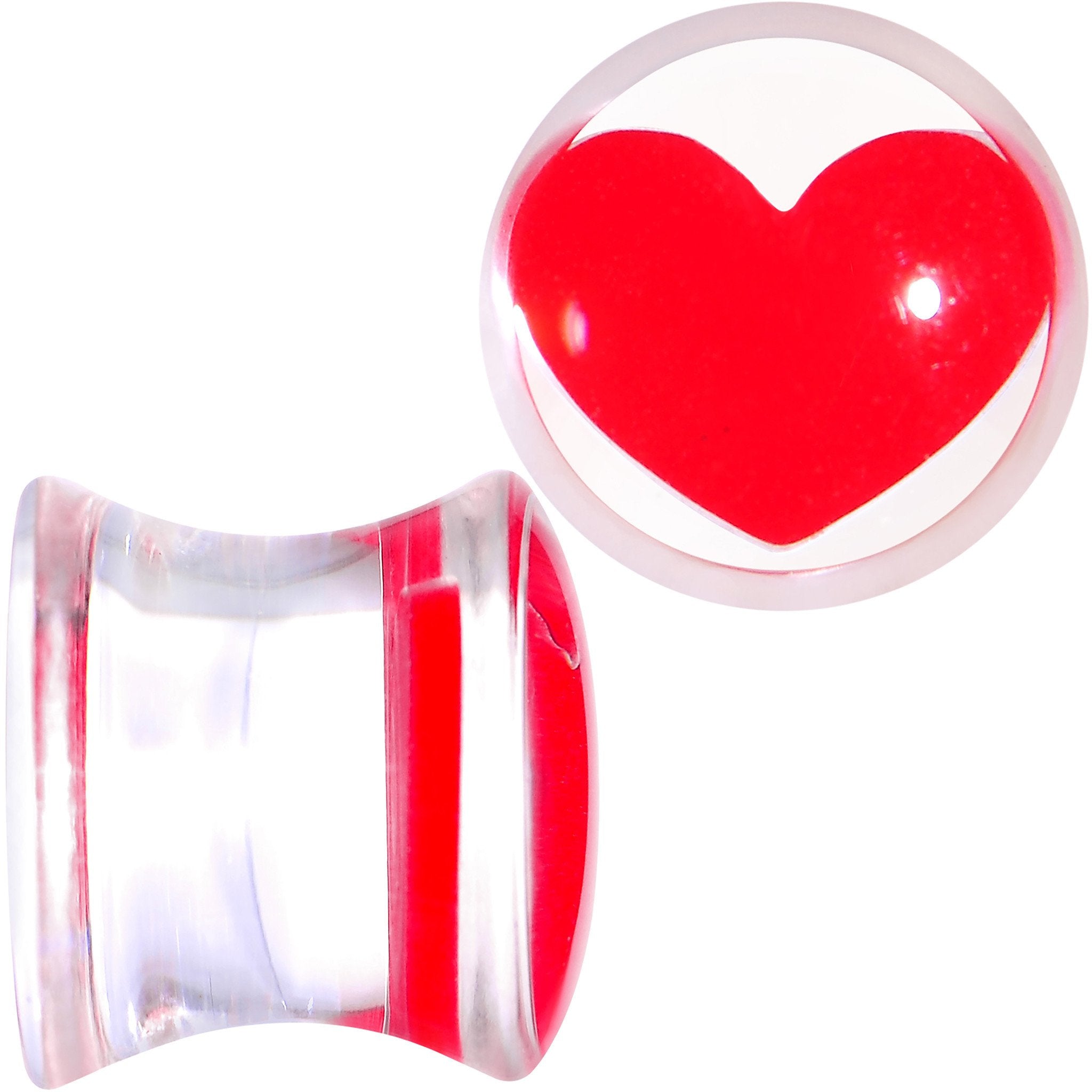 Clear Acrylic Red Heart Double Flare Saddle Plug Set 2G to 20mm