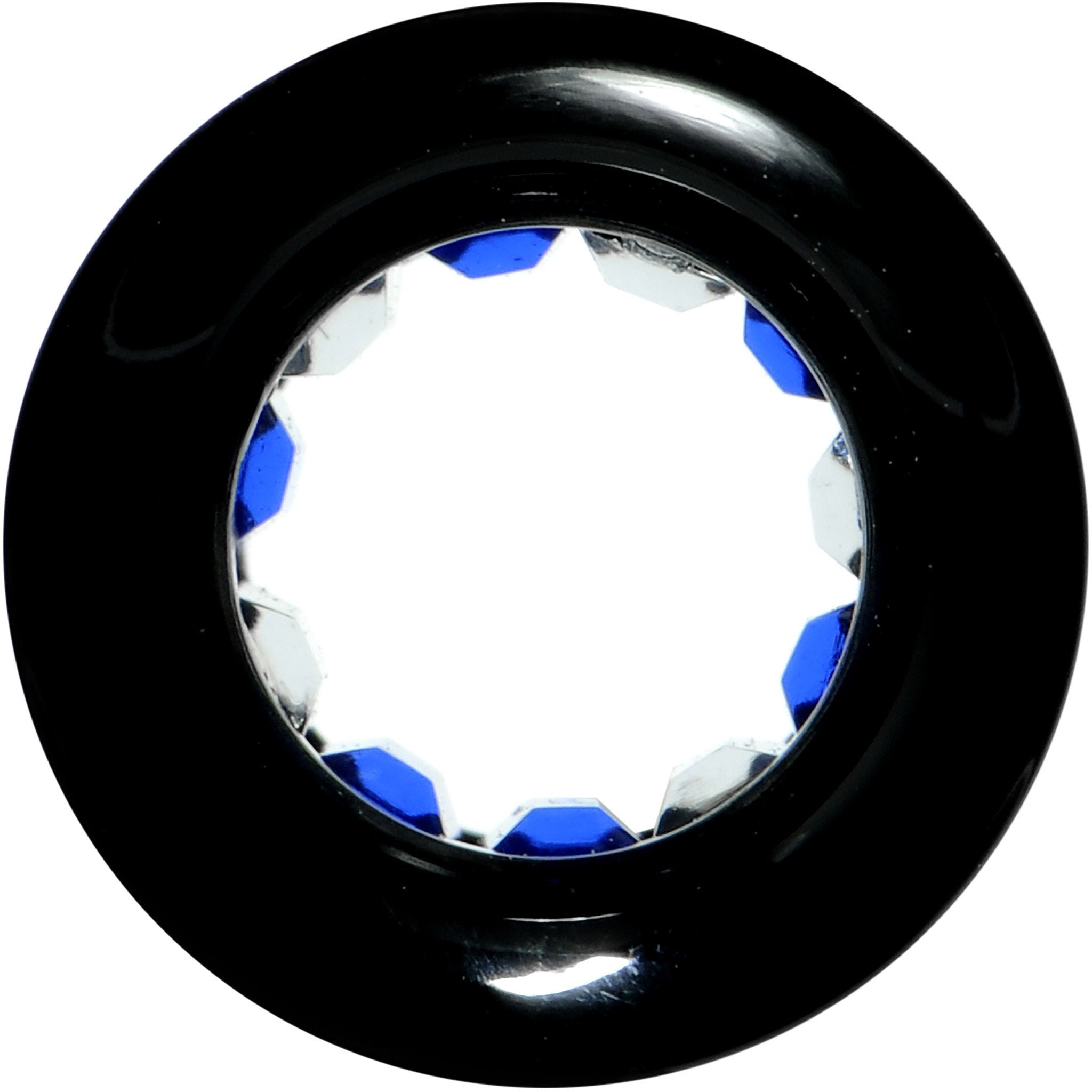 Black Acrylic Blue and Clear Gem Inlay Saddle Tunnel Plug 0G to 1 Inch