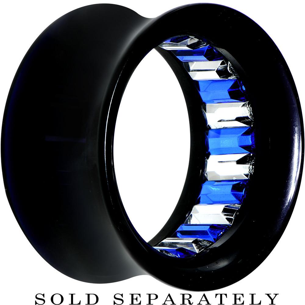 Black Acrylic Blue and Clear Gem Inlay Saddle Tunnel Plug 0G to 1 Inch
