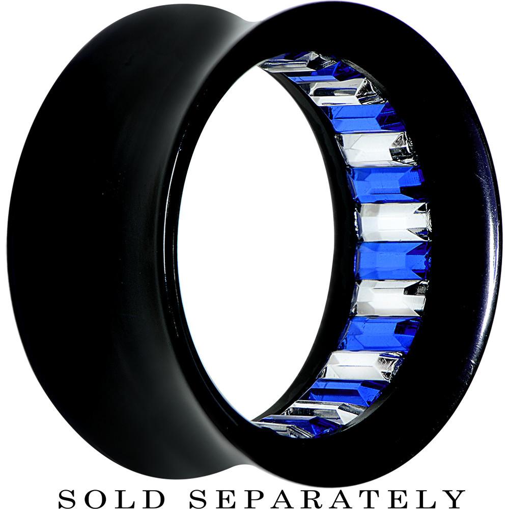 Black Acrylic Blue and Clear Gem Inlay Saddle Tunnel Plug 0G to 1 Inch