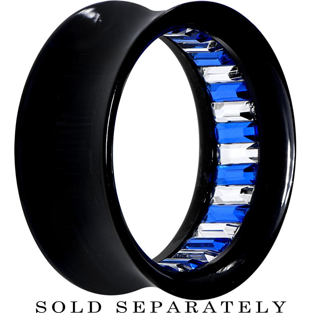 Black Acrylic Blue and Clear Gem Inlay Saddle Tunnel Plug 0G to 1 Inch