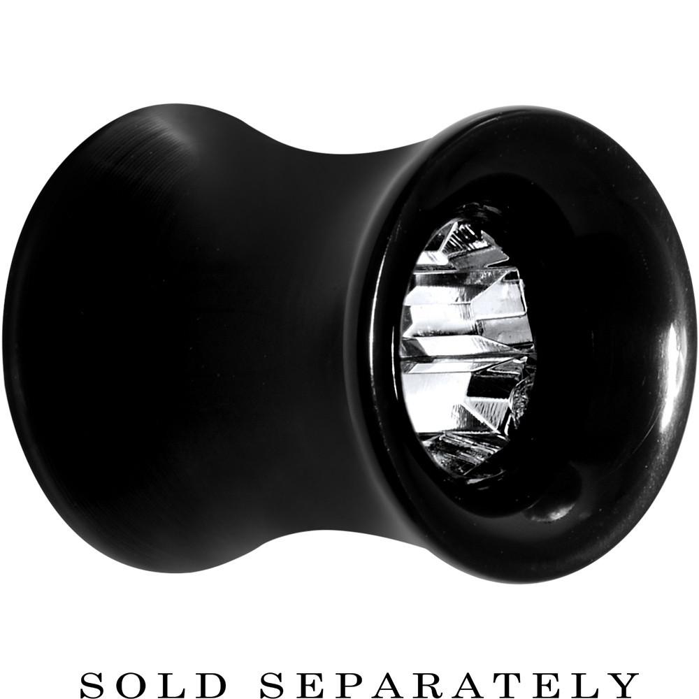 Black Acrylic Clear Gem Inlay Saddle Tunnel Plug 0G to 1 Inch