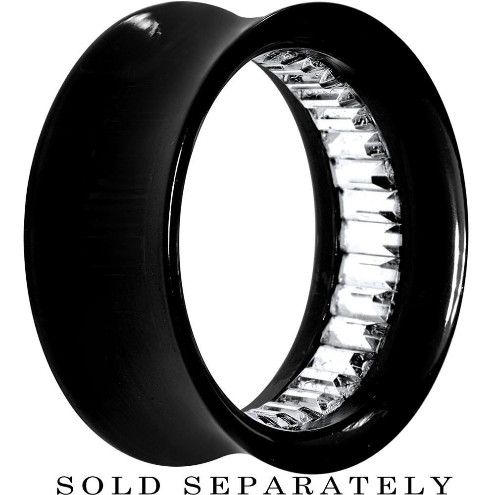 Black Acrylic Clear Gem Inlay Saddle Tunnel Plug 0G to 1 Inch