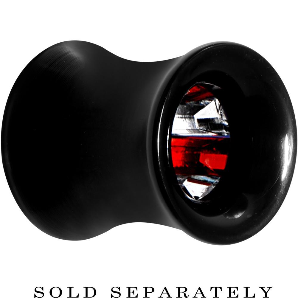 Black Acrylic Red and Clear Gem Inlay Saddle Tunnel Plug 0G to 1 Inch