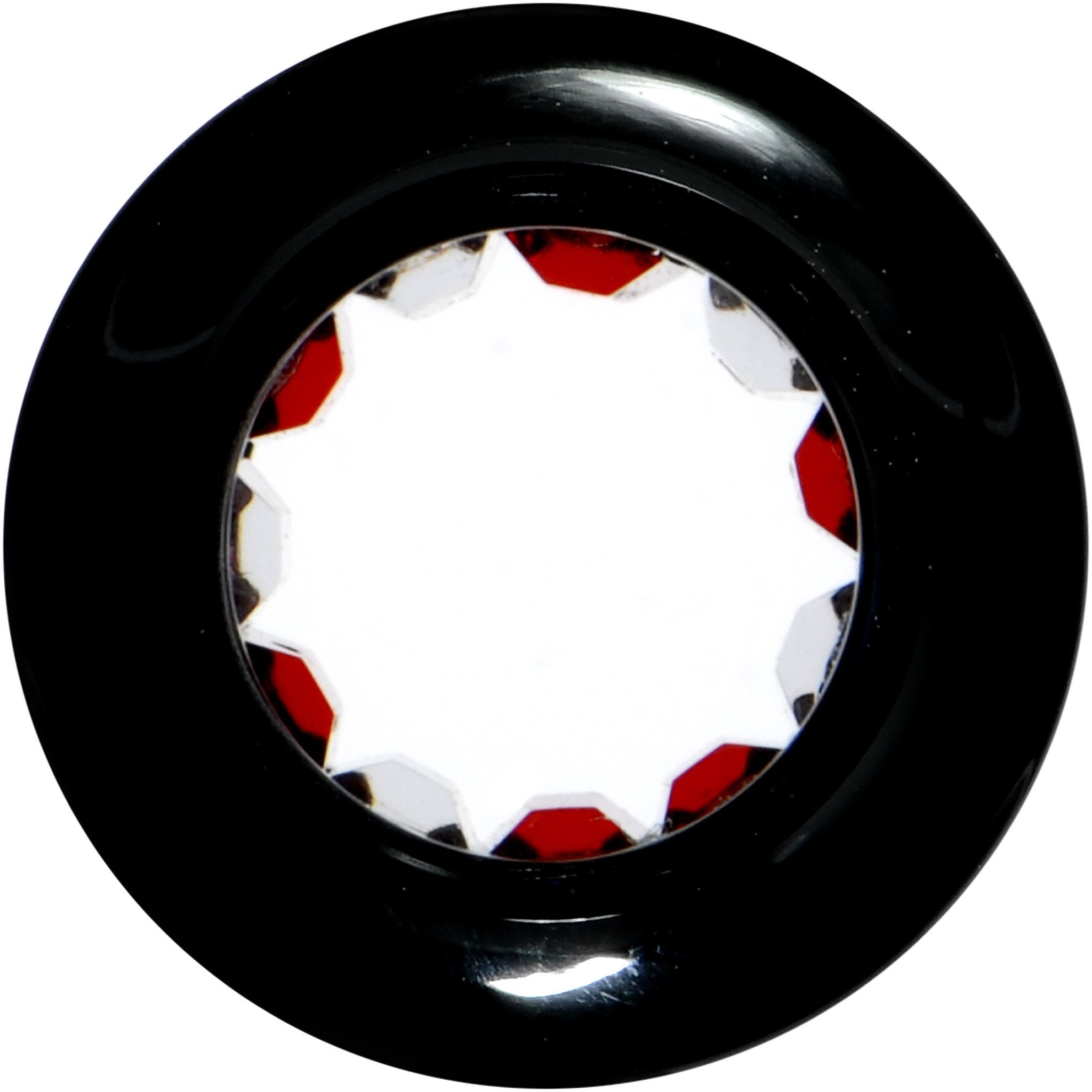 Black Acrylic Red and Clear Gem Inlay Saddle Tunnel Plug 0G to 1 Inch