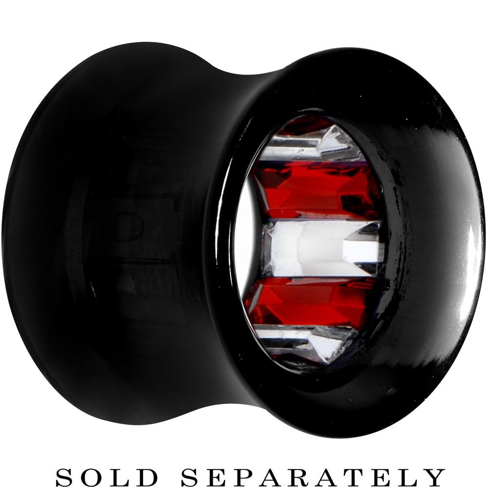Black Acrylic Red and Clear Gem Inlay Saddle Tunnel Plug 0G to 1 Inch