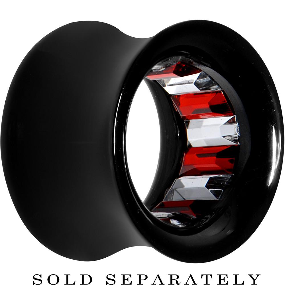 Black Acrylic Red and Clear Gem Inlay Saddle Tunnel Plug 0G to 1 Inch