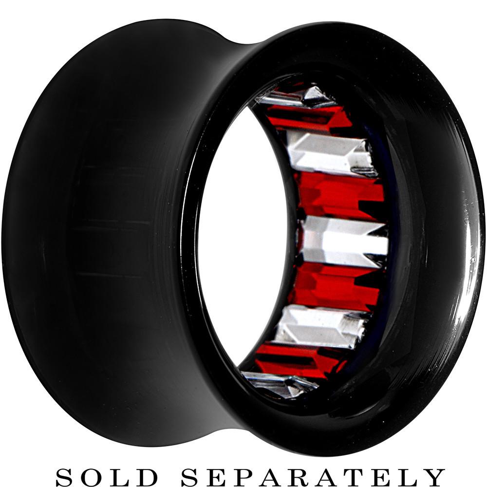 Black Acrylic Red and Clear Gem Inlay Saddle Tunnel Plug 0G to 1 Inch