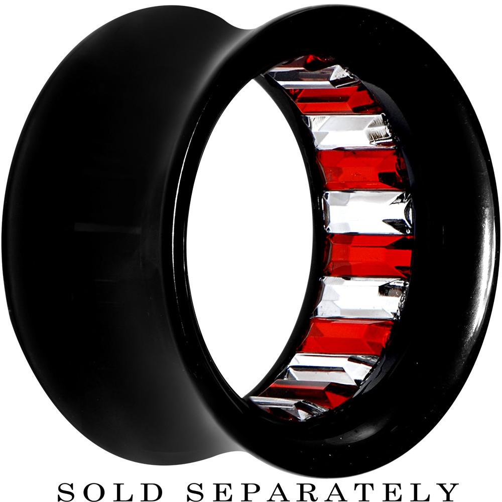 Black Acrylic Red and Clear Gem Inlay Saddle Tunnel Plug 0G to 1 Inch