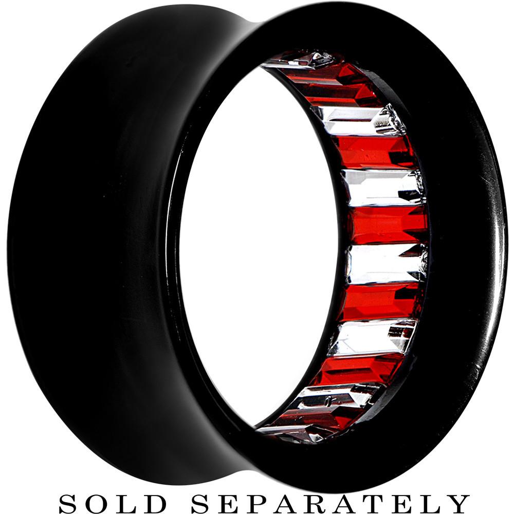 Black Acrylic Red and Clear Gem Inlay Saddle Tunnel Plug 0G to 1 Inch
