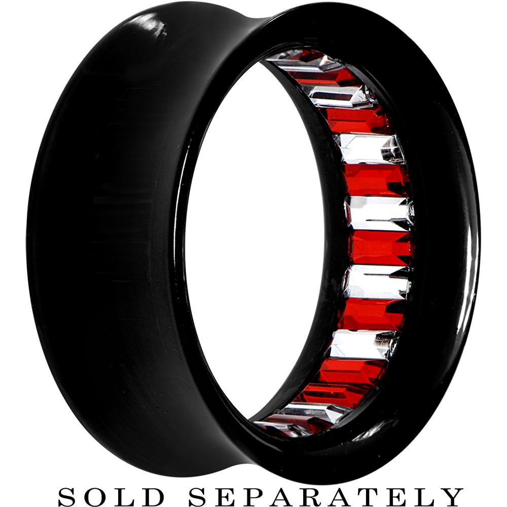 Black Acrylic Red and Clear Gem Inlay Saddle Tunnel Plug 0G to 1 Inch
