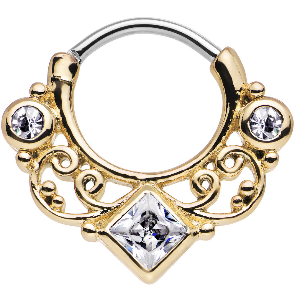 16G 3/8 Gold IP Clear CZ Lahori Palace Septum Clicker