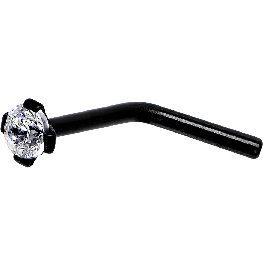 20G 1/4 Clear CZ Black Titanium IP L-Shaped Nose Ring