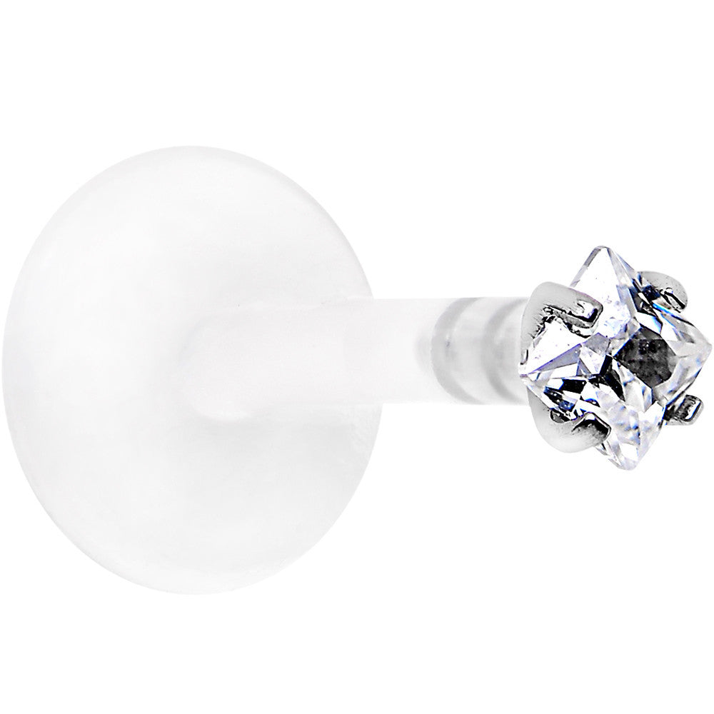 16G 5/16 925 Sterling Silver Bioplast Clear 2mm CZ Labret Monroe
