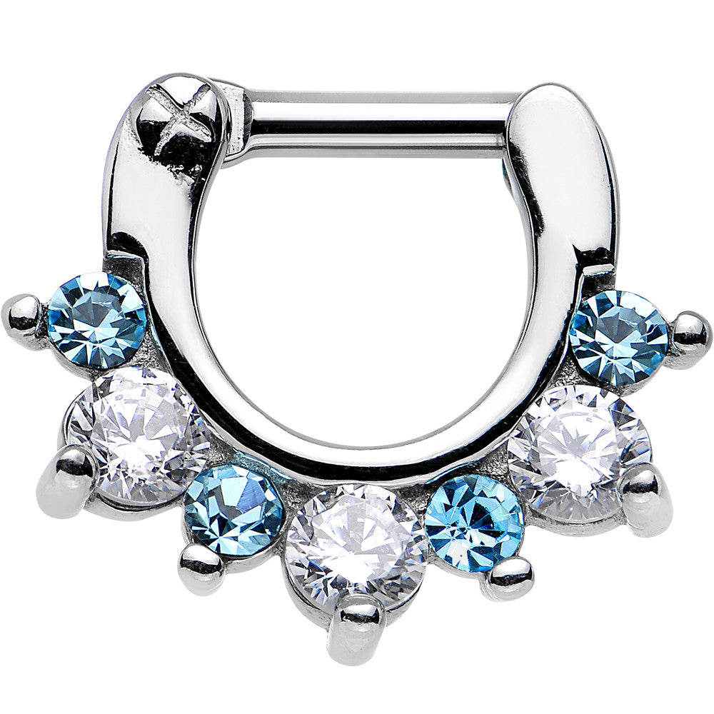 14G 1/4 Stainless Steel Clear Aqua Cubic Zirconia Septum Clicker