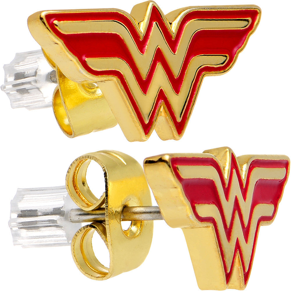 Officially Licensed Gold Plated Cut Out Wonder Woman Stud Earrings