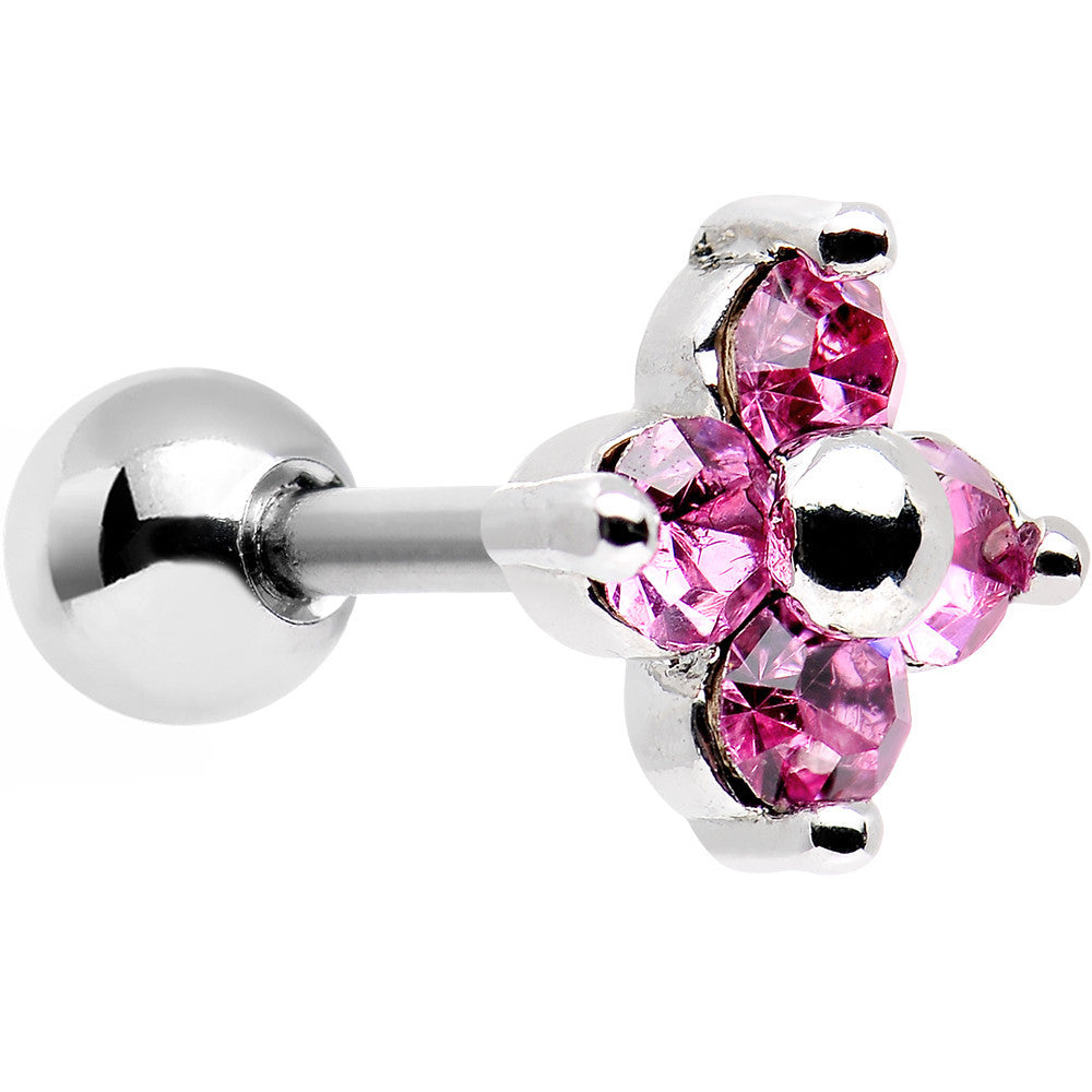 16G 1/4 Steel Quad Pink Gem Cartilage Tragus Barbell Earring