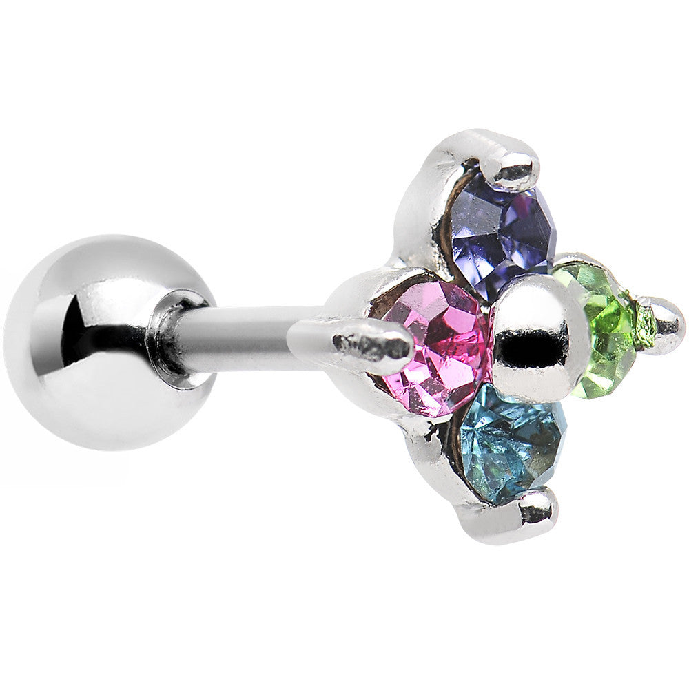 16G 1/4 Quad Multicolor Gem Cartilage Tragus Barbell Earring