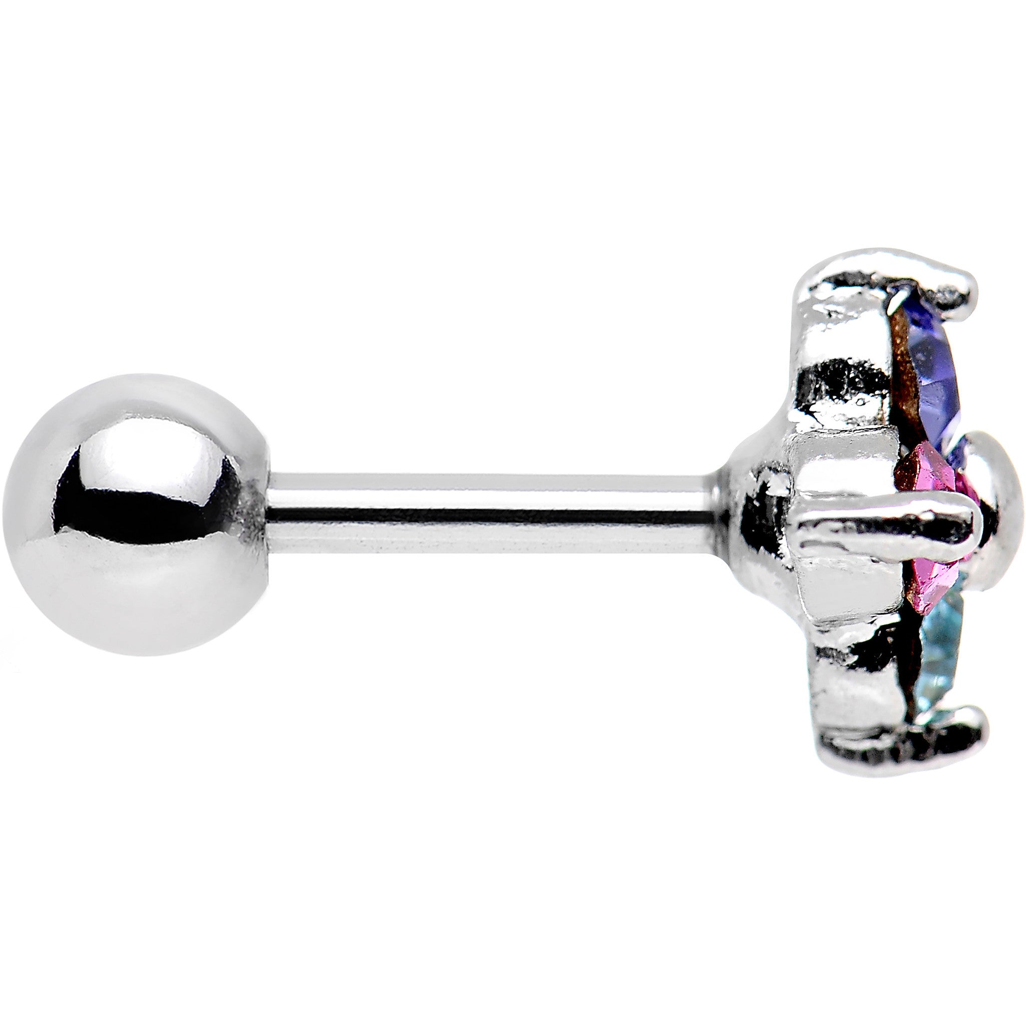 16G 1/4 Quad Multicolor Gem Cartilage Tragus Barbell Earring