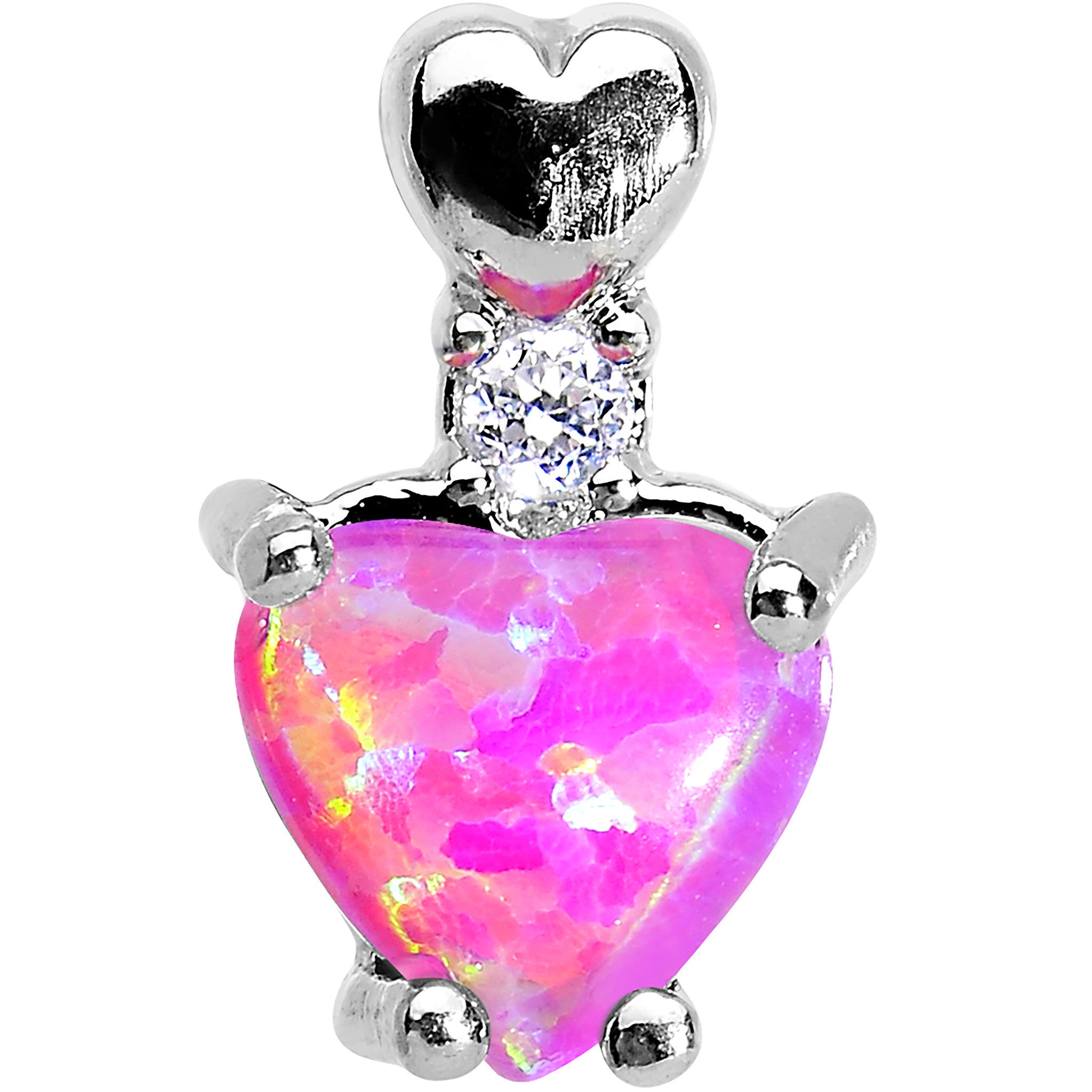 Pink Synthetic Opal Suspended Heart Tragus Cartilage Earring