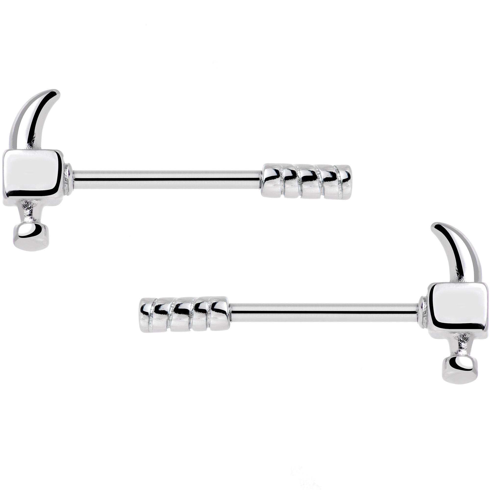14G 5/8 Stainless Steel Nailed It Hammer Nipple Barbell Set