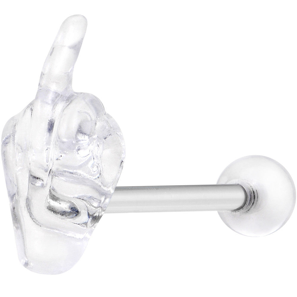 14G 5/8 Clear Acrylic Flip the Middle Finger Barbell Tongue Ring