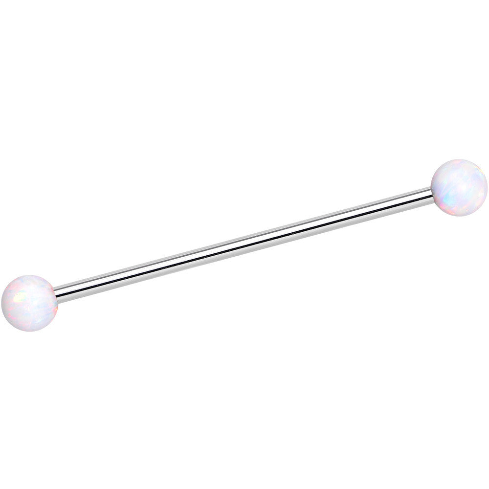 316L Stainless Steel White Faux Opal Ended Industrial Barbell 35mm