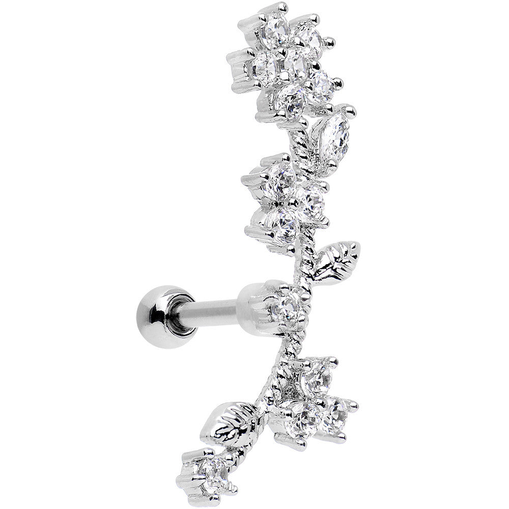 Stainless Steel CZ Flower Vine Left Tragus Cartilage Earring