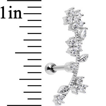 Stainless Steel CZ Flower Vine Left Tragus Cartilage Earring
