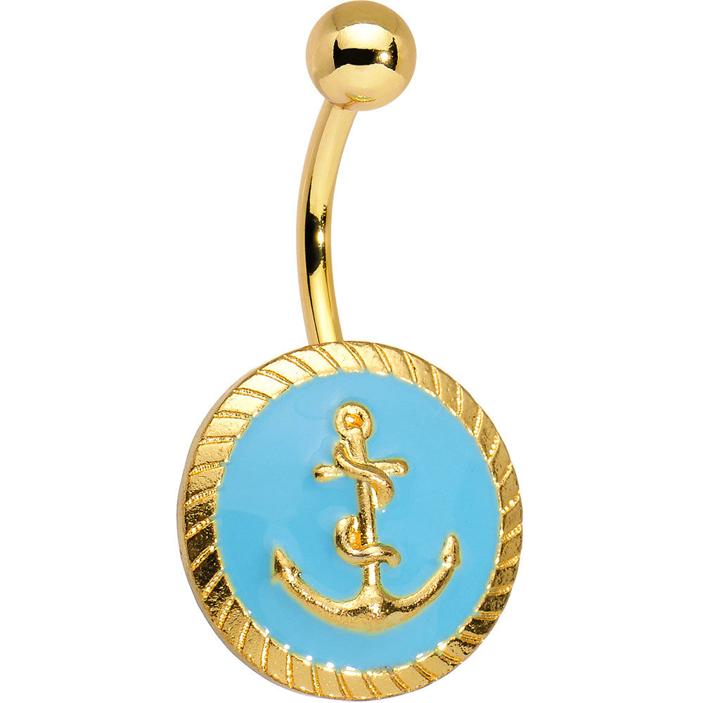 Gold Plated Blue Anchor Seal Belly Ring