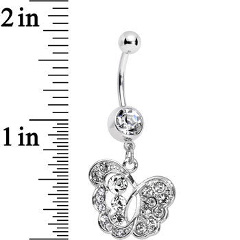 Clear Gem Fancy Butterfly Dangle Belly Ring