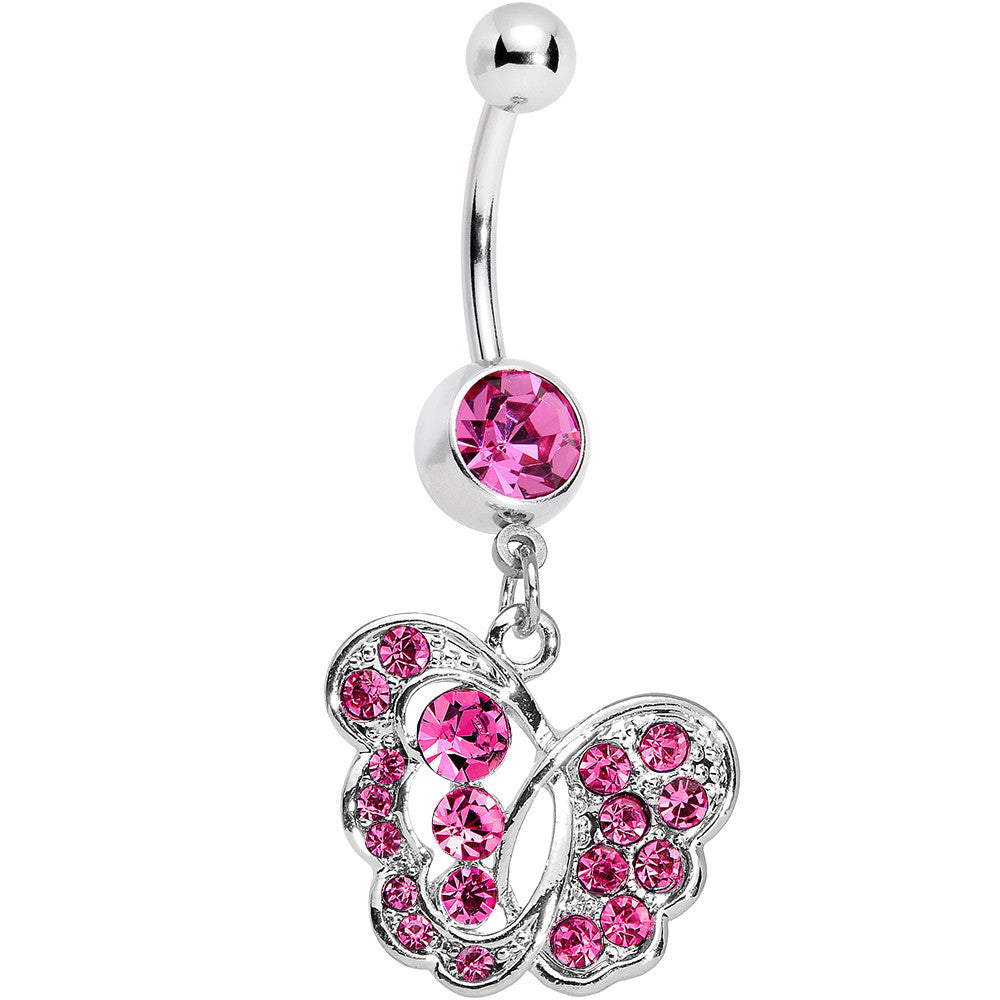 Pink Gem Fancy Butterfly Dangle Belly Ring