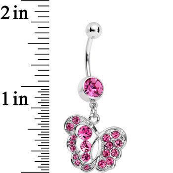 Pink Gem Fancy Butterfly Dangle Belly Ring