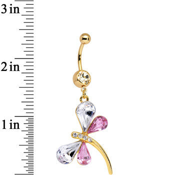 Gold Plated Clear Pink Gem Wing Dragonfly Dangle Belly Ring