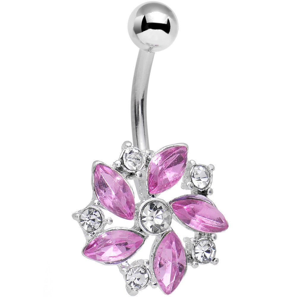 Clear Pink Gem Love Me Not Elegant Flower Belly Ring