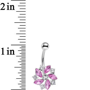 Clear Pink Gem Love Me Not Elegant Flower Belly Ring