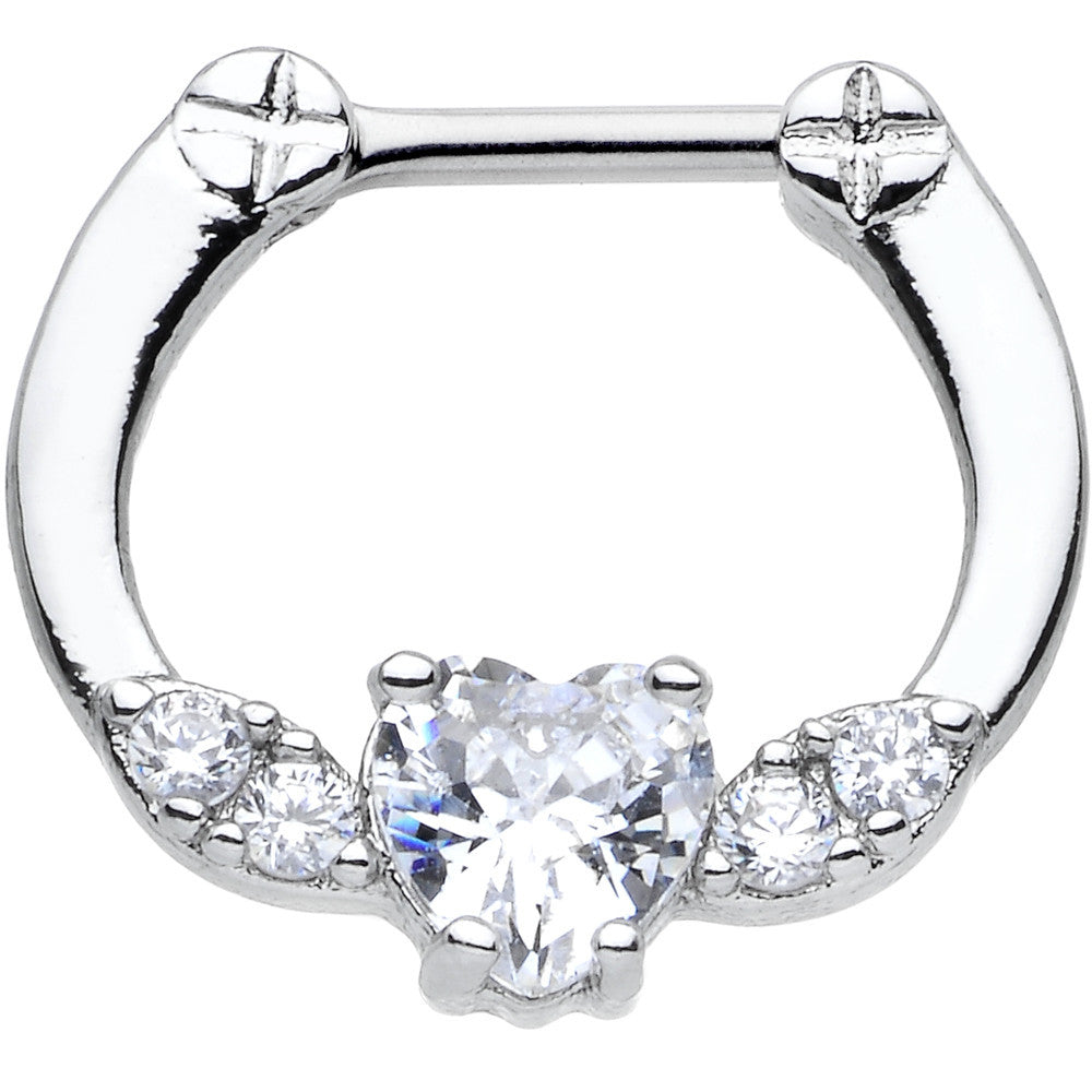 16G Stainless Steel Clear Gem Bright Heart Septum Clicker
