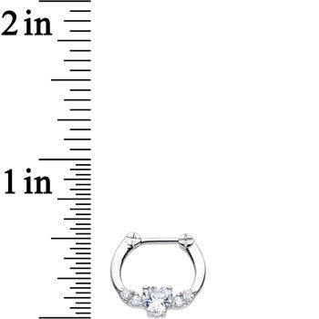 16G Stainless Steel Clear Gem Bright Heart Septum Clicker