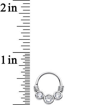 16G Stainless Steel Triple Bezel Clear Circle Septum Clicker