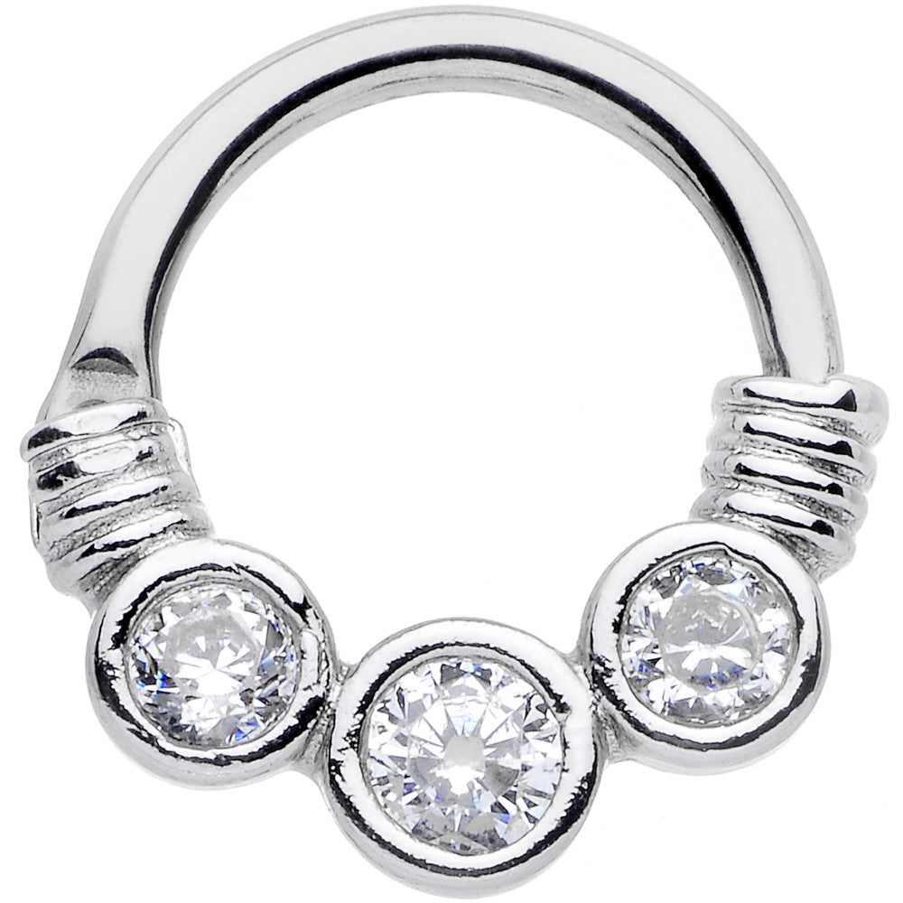 14G Stainless Steel Triple Round Clear Bezel Gem Septum Clicker
