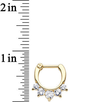 16G Gold Plated Golden Penta Clear Gem Septum Clicker