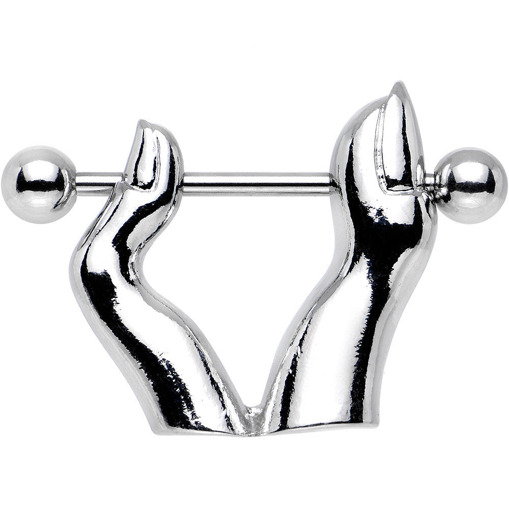14G 7/8 Stainless Steel Pinching Fingers Dangle Nipple Ring
