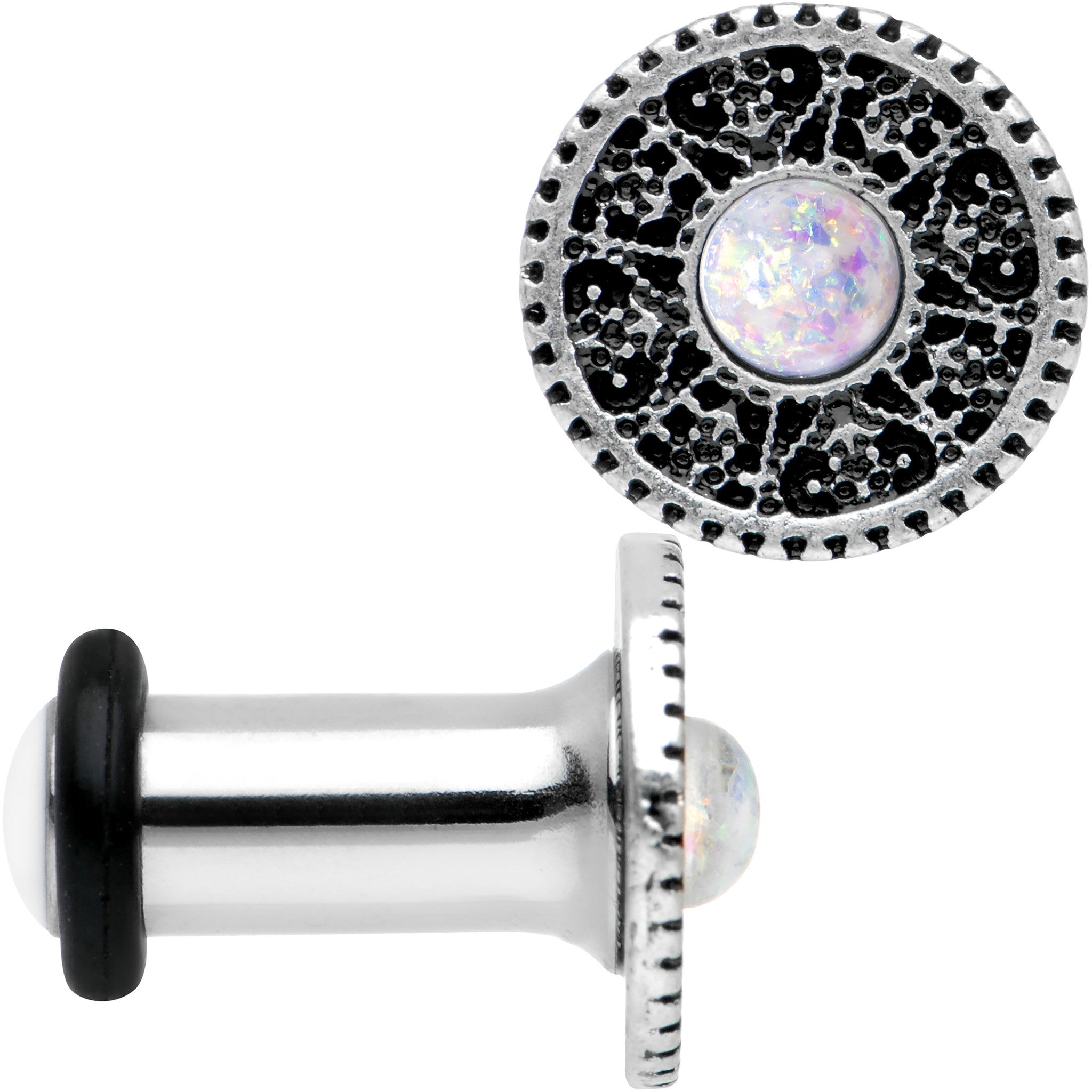 4G Stainless Steel Sky Wheel White Synthetic Opal Plug Set