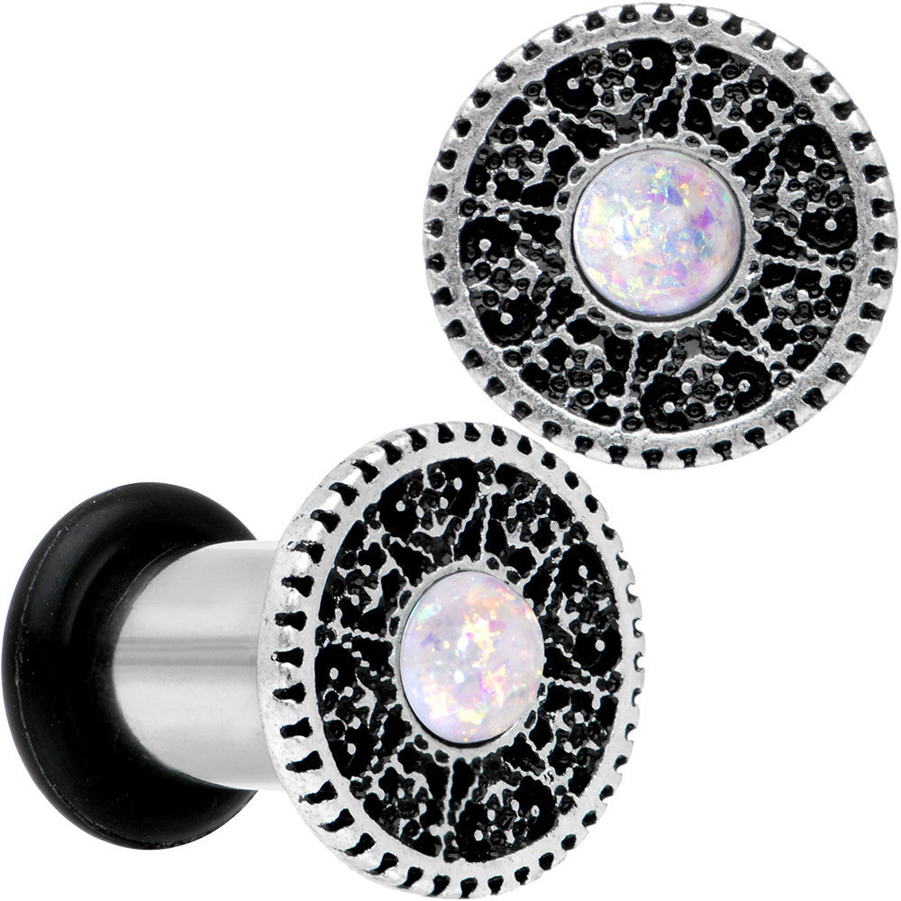 2G Stainless Steel Sky Wheel White Synthetic Opal Plug Set