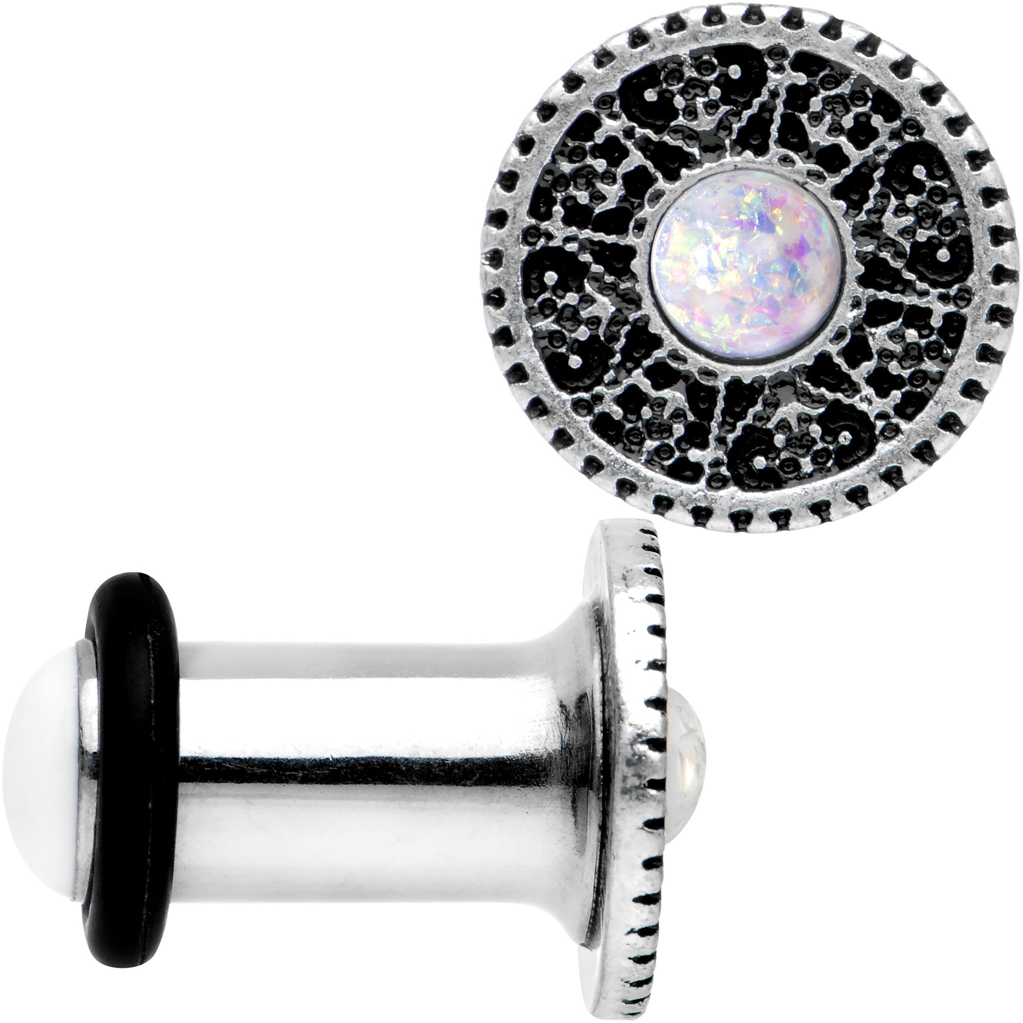 2G Stainless Steel Sky Wheel White Synthetic Opal Plug Set