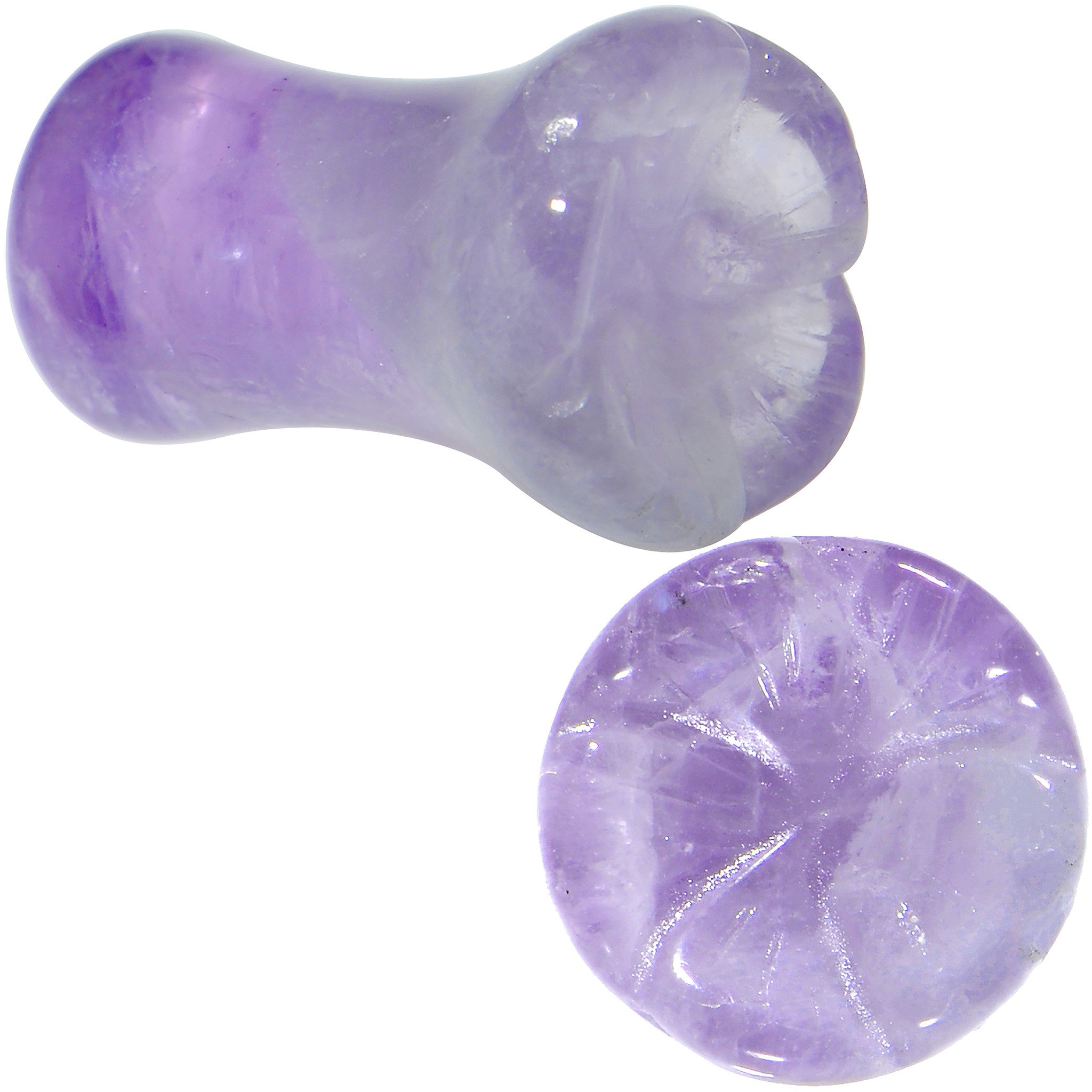 2G Natural Amethyst Stone Carved Flower Saddle Plug Set