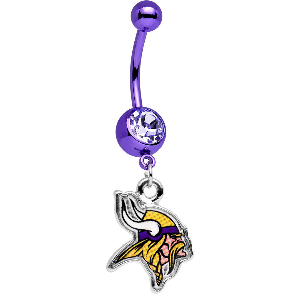 Officially Licensed NFL Clear Gem Minnesota Vikings Dangle Belly Ring