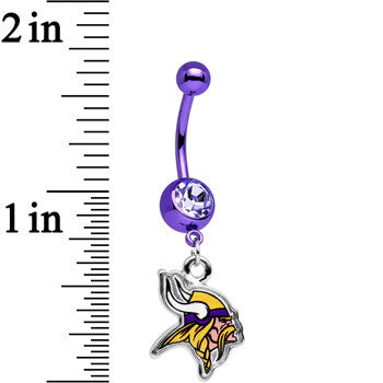 Officially Licensed NFL Clear Gem Minnesota Vikings Dangle Belly Ring