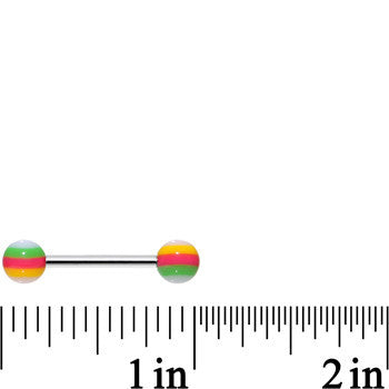 14G Stainless Steel Green Pink Yellow Ball Barbell Tongue Ring